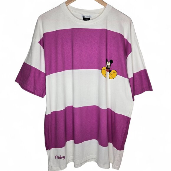 Zara Micky Mouse Chunky Stripe Shirt Men's Crew Neck Oversized Purple Street XL - Picture 3 of 7